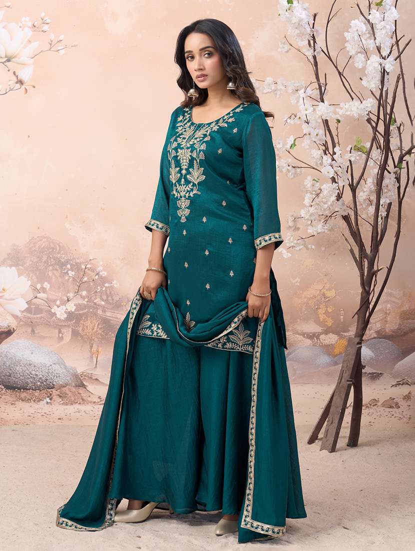 women embroidered three quarter sleeves kurta palazzo set with dupatta - 22577471 -  Standard Image - 2