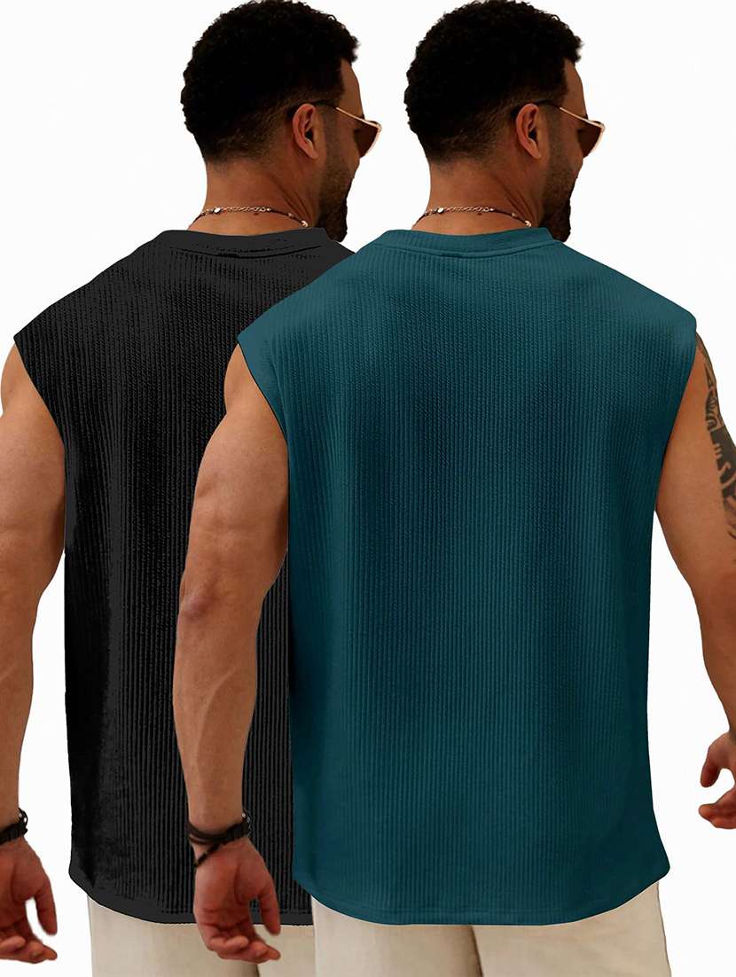 men pack of 2 textured sleeveless oversized t-shirt - 22577721 -  Standard Image - 2