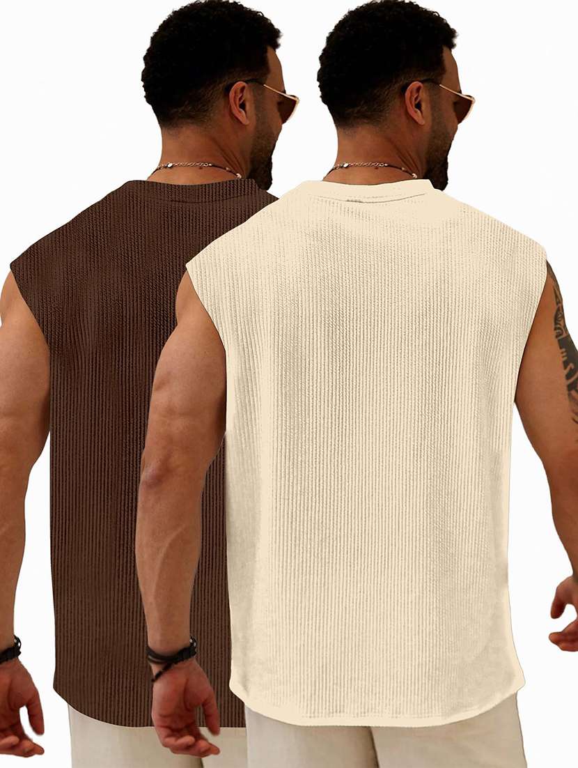 men pack of 2 textured sleeveless oversized t-shirt - 22577878 -  Standard Image - 2