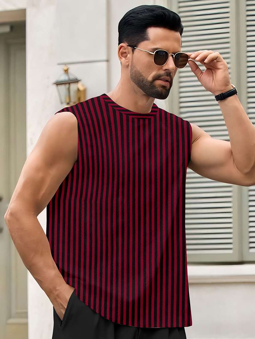 men striped sleeveless regular fit t-shirt - 22578004 -  Standard Image - 2
