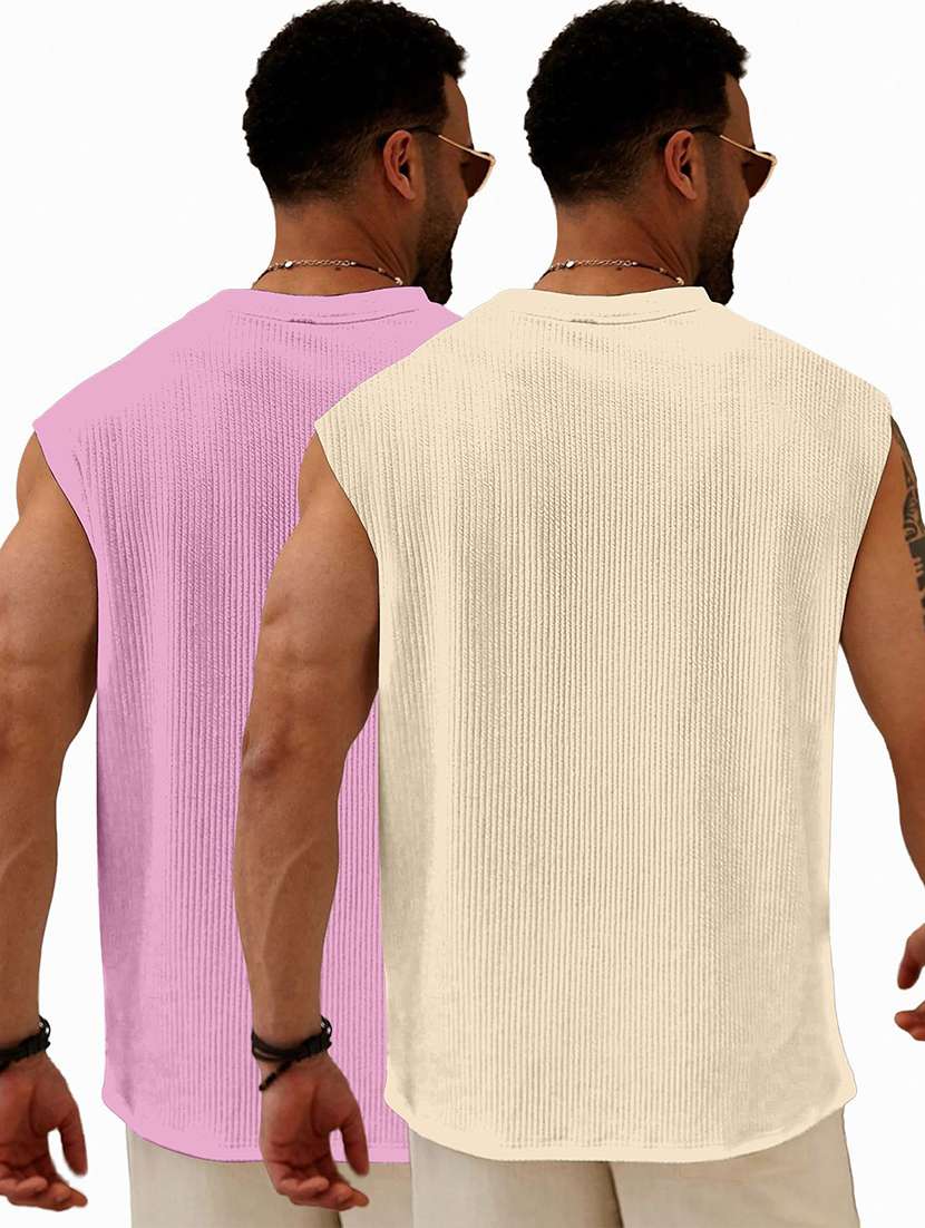 men pack of 2 textured sleeveless oversized t-shirt - 22578126 -  Standard Image - 2
