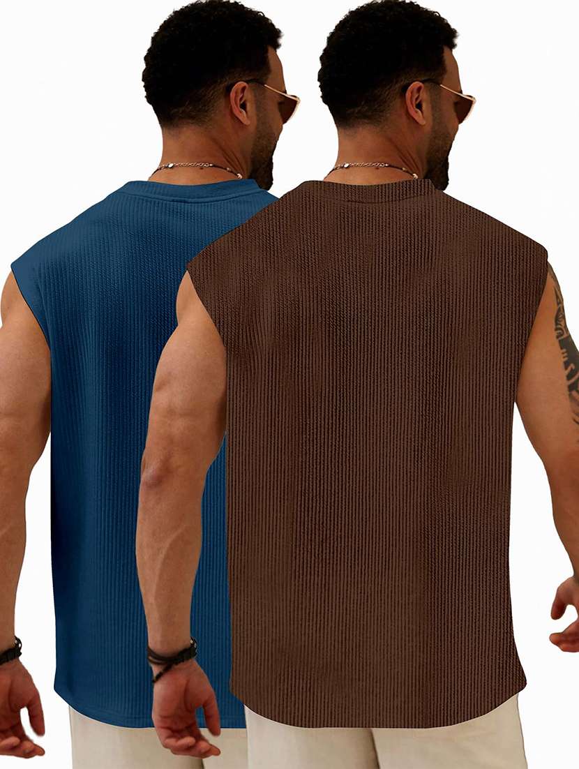 men pack of 2 textured sleeveless oversized t-shirt - 22578327 -  Standard Image - 2