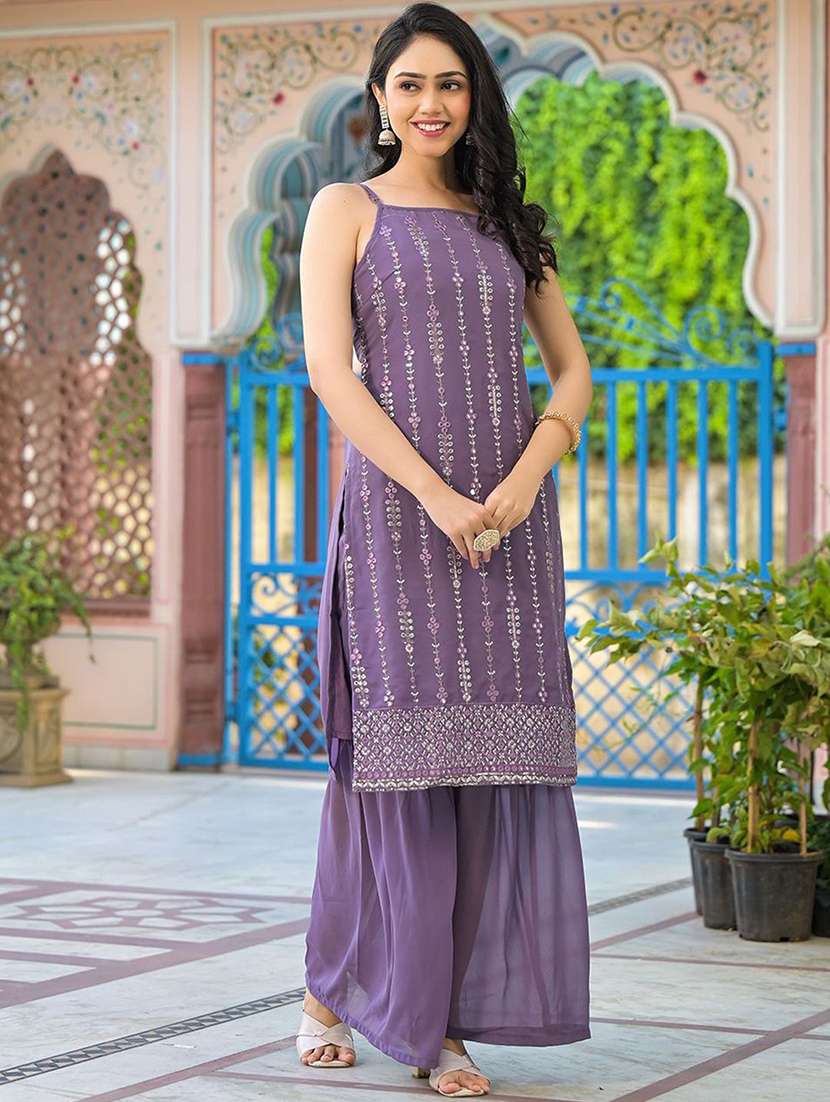 women embroidered shoulder strap kurta sharara set - 22578390 -  Standard Image - 2