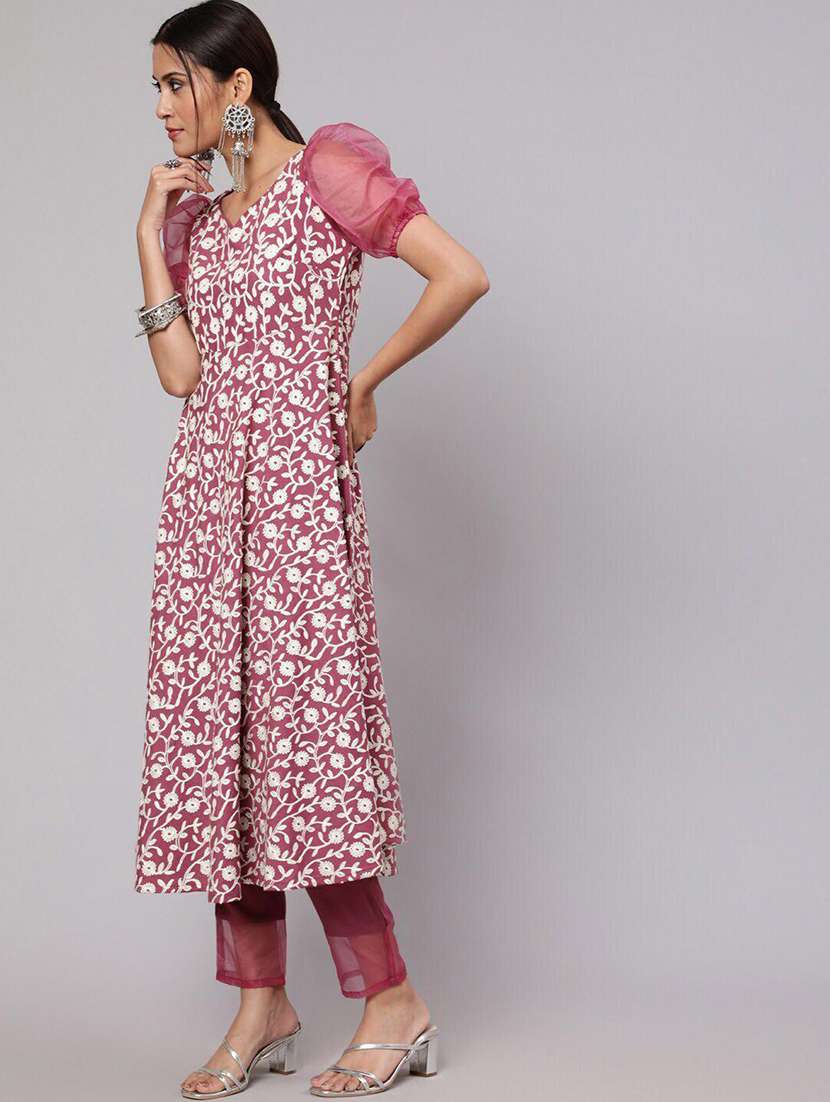 women embroidered puff sleeves kurta pant set with dupatta - 22578395 -  Standard Image - 2