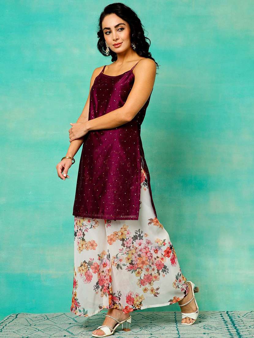women printed shoulder strap kurta palazzo set with dupatta - 22578399 -  Standard Image - 2