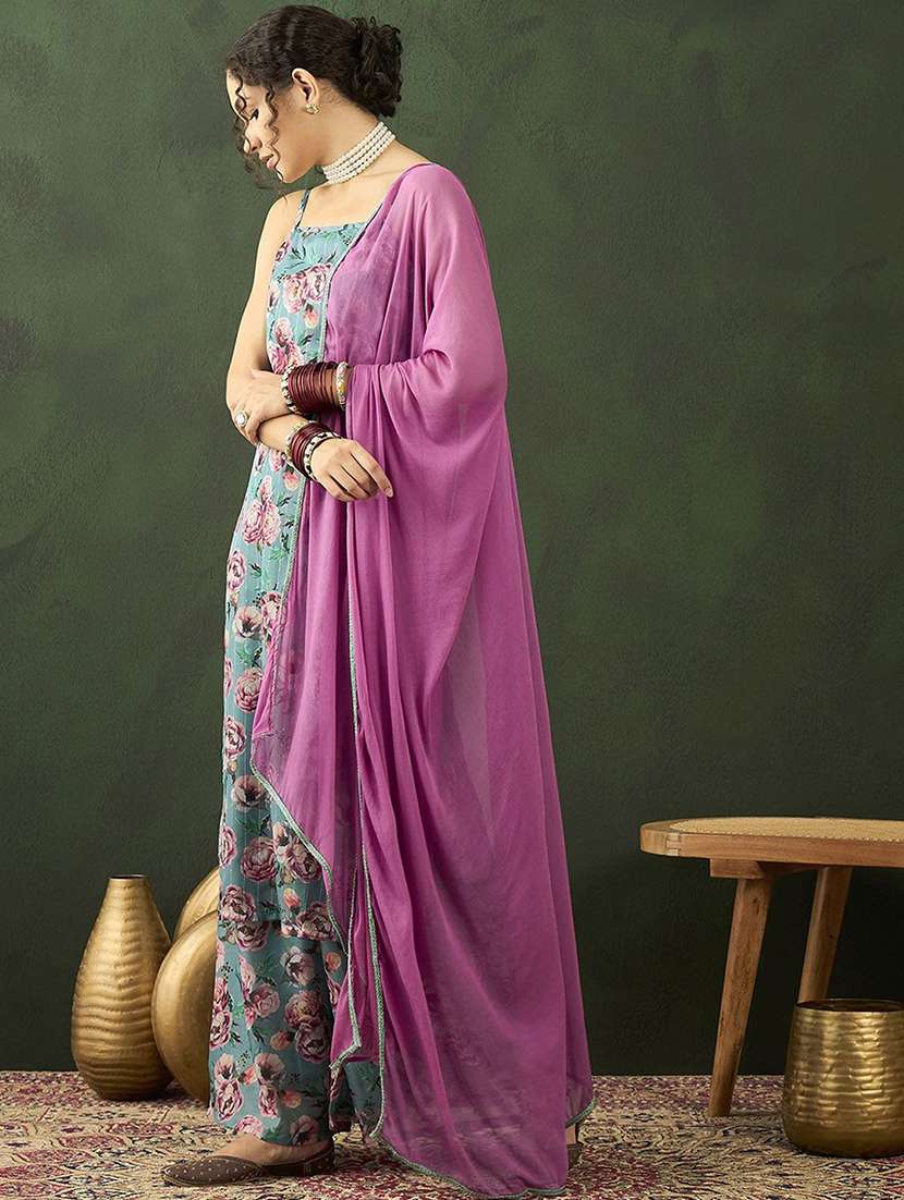 women printed shoulder strap kurta palazzo set with dupatta - 22578416 -  Standard Image - 2