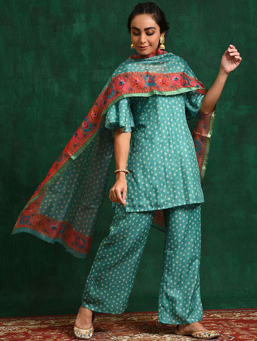 women printed short sleeves kurta palazzo set with dupatta - 22578418 -  Standard Image - 2