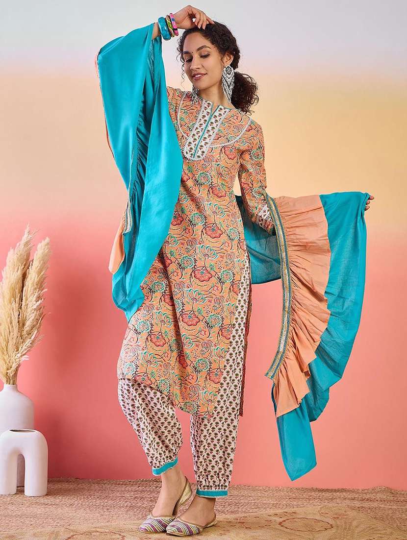 women printed three quarter sleeves kurta salwar set with dupatta - 22578426 -  Standard Image - 2
