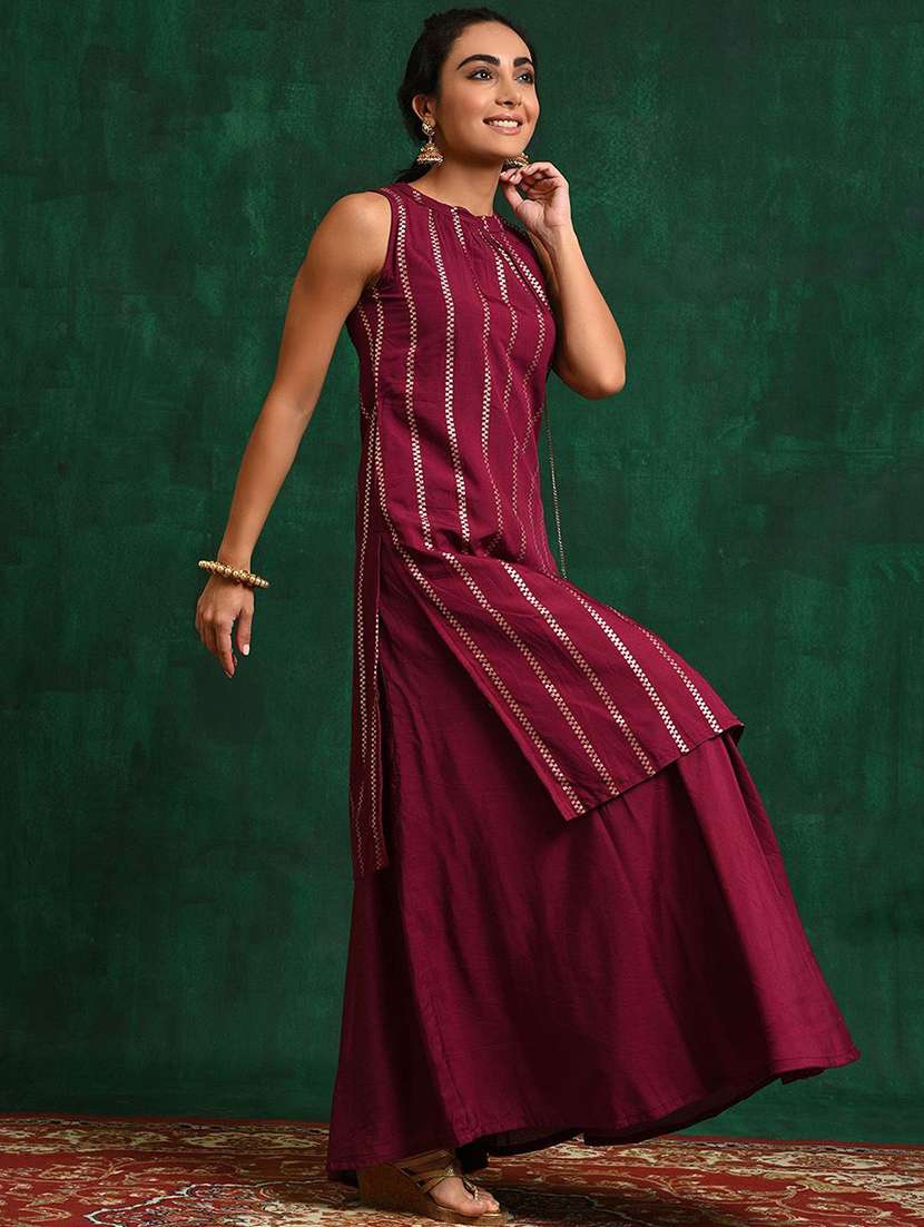 women self design sleeveless kurta skirt set - 22578427 -  Standard Image - 2