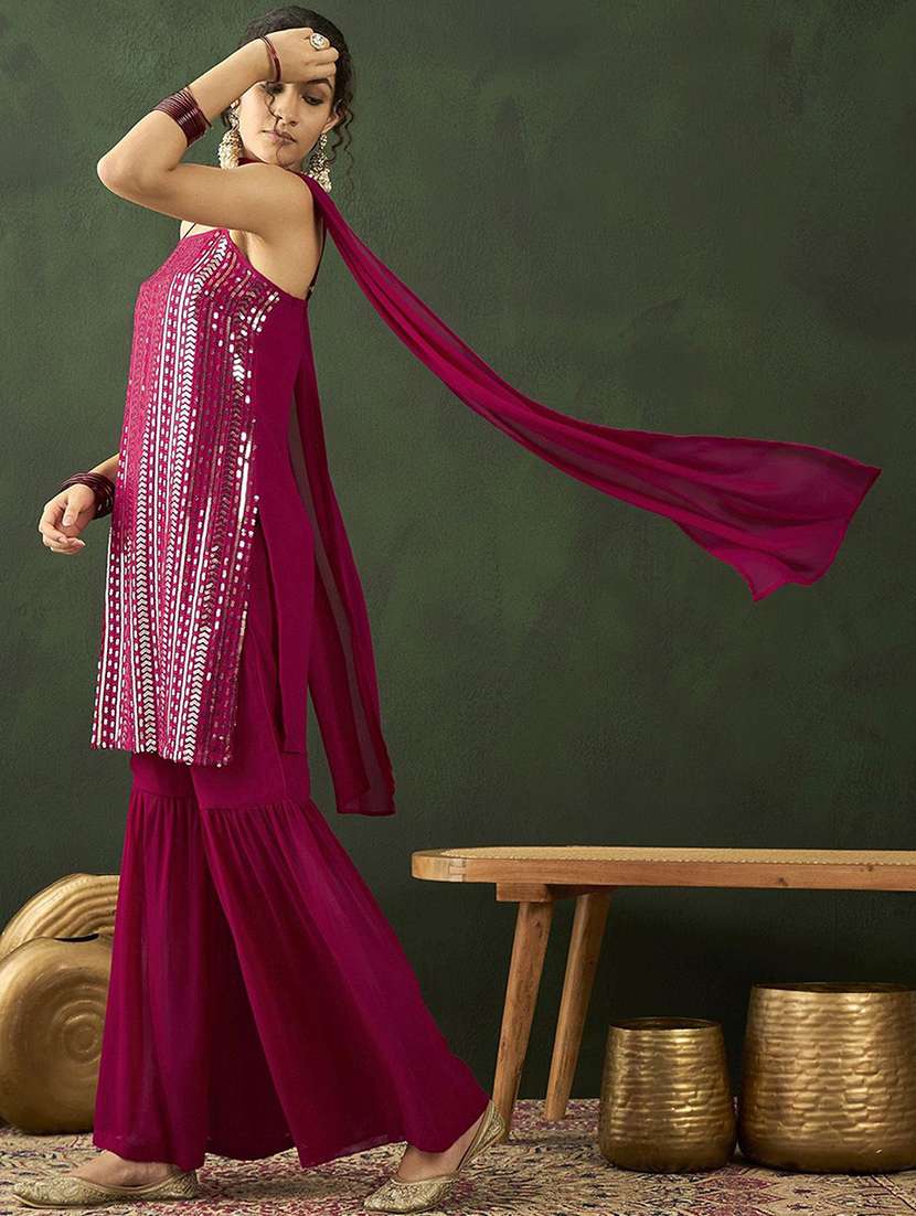Women Embroidered Shoulder Strap Kurta Sharara Set With Dupatta - 22578428 -  Standard Image - 2