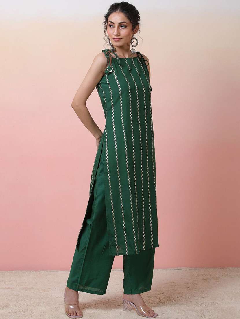 women self design sleeveless kurta pant set - 22578430 -  Standard Image - 2