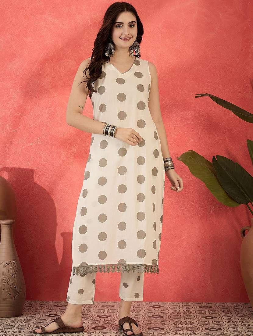 women printed sleeveless kurta pant set - 22578433 -  Standard Image - 2