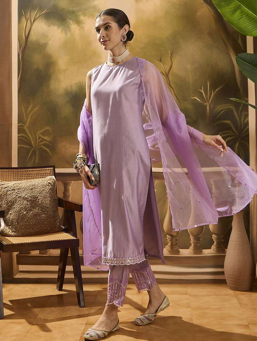women solid sleeveless kurta pant set with dupatta - 22578442 -  Standard Image - 2