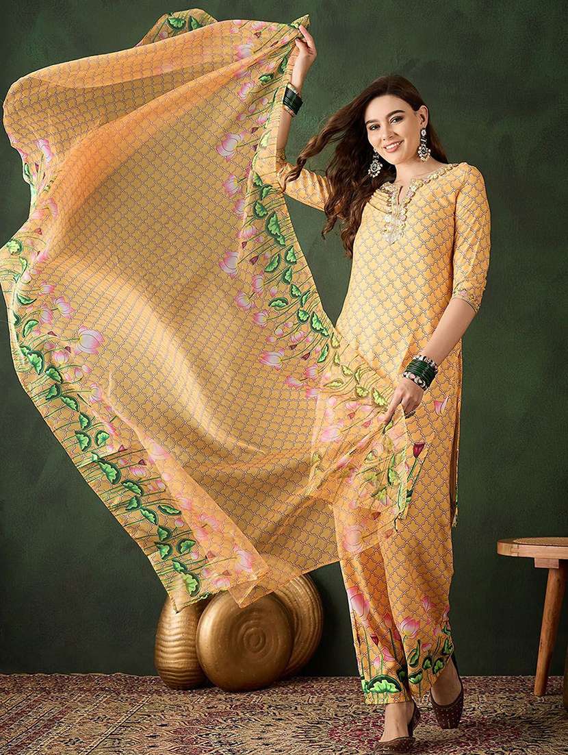 women printed three quarter sleeves kurta pant set with dupatta - 22578464 -  Standard Image - 2
