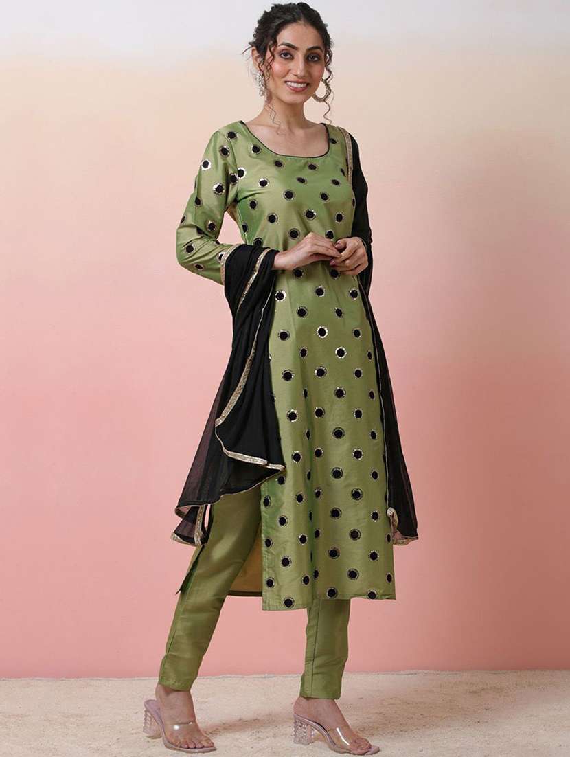 women printed three quarter sleeves kurta pant set with dupatta - 22578472 -  Standard Image - 2