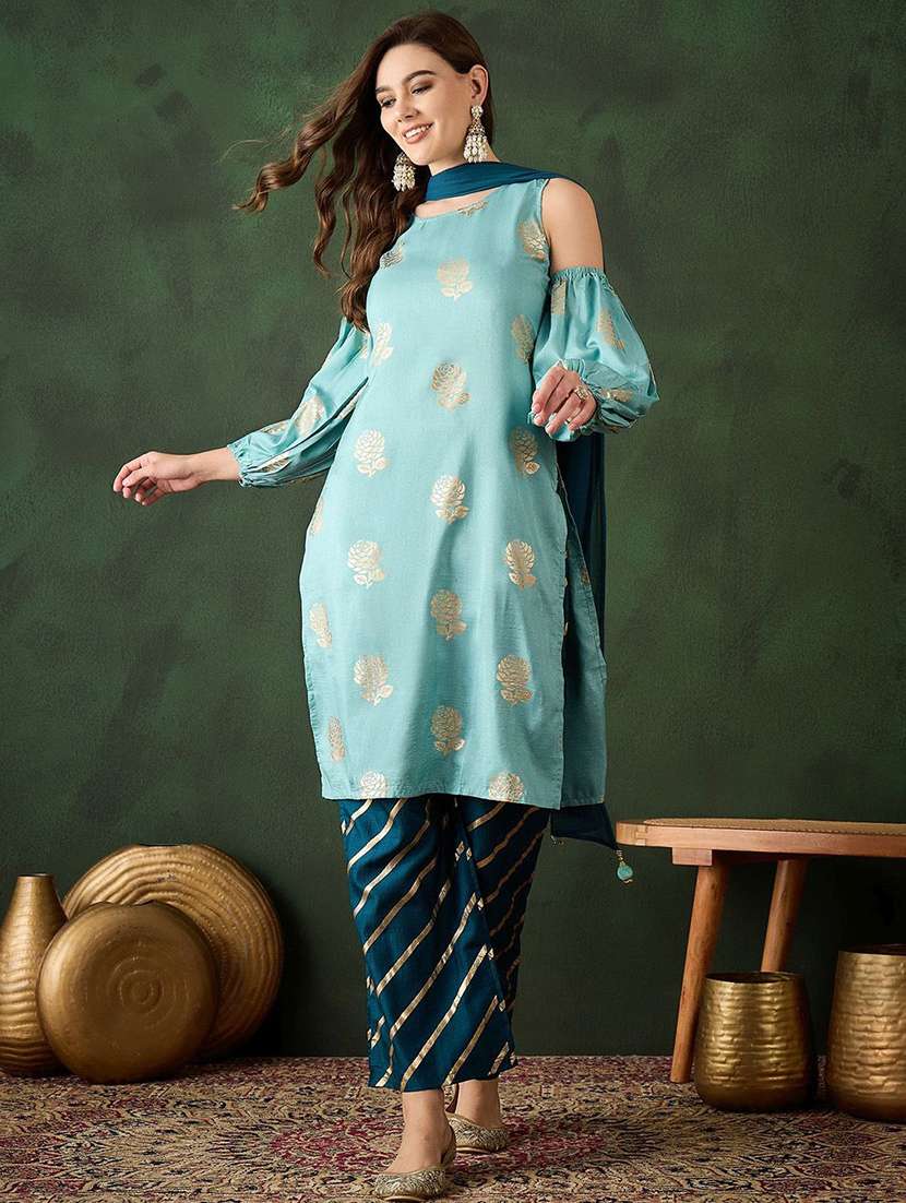 women printed cold shoulder kurta pant set with dupatta - 22578478 -  Standard Image - 2