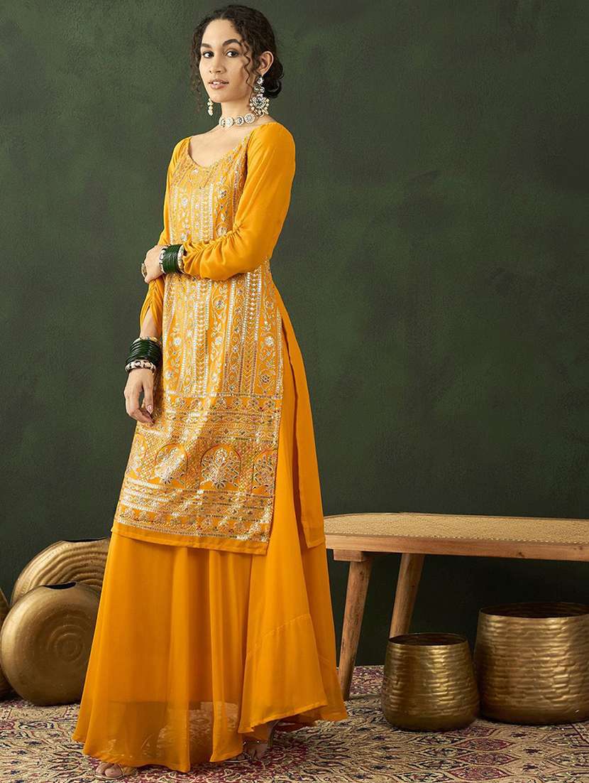 women embroidered three quarter sleeves kurta skirt set - 22578497 -  Standard Image - 2