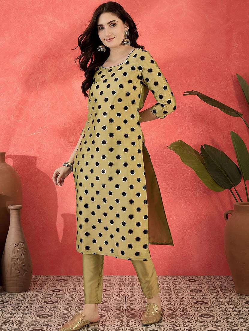 women printed three quarter sleeves kurta pant set - 22578504 -  Standard Image - 2