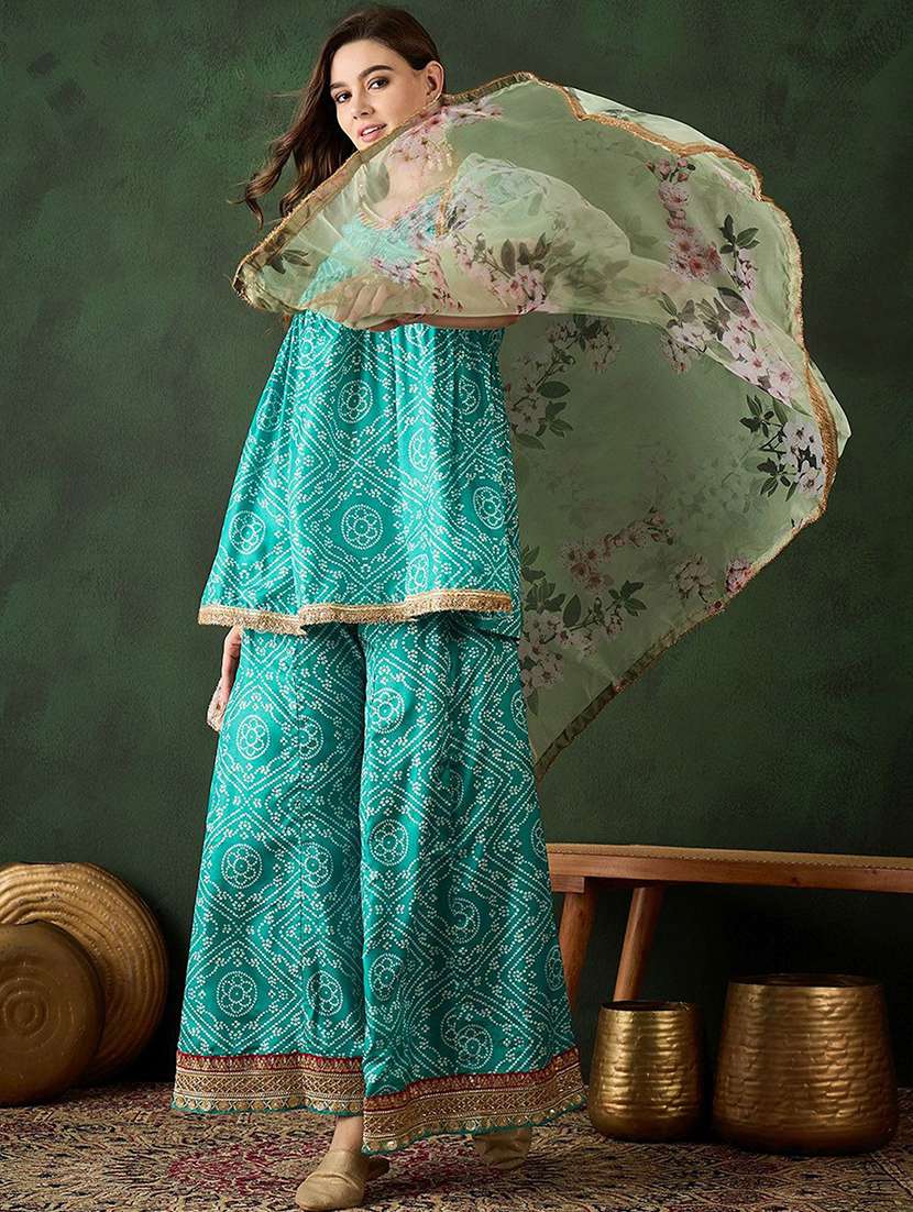 women printed short sleeves kurta palazzo set with dupatta - 22578511 -  Standard Image - 2