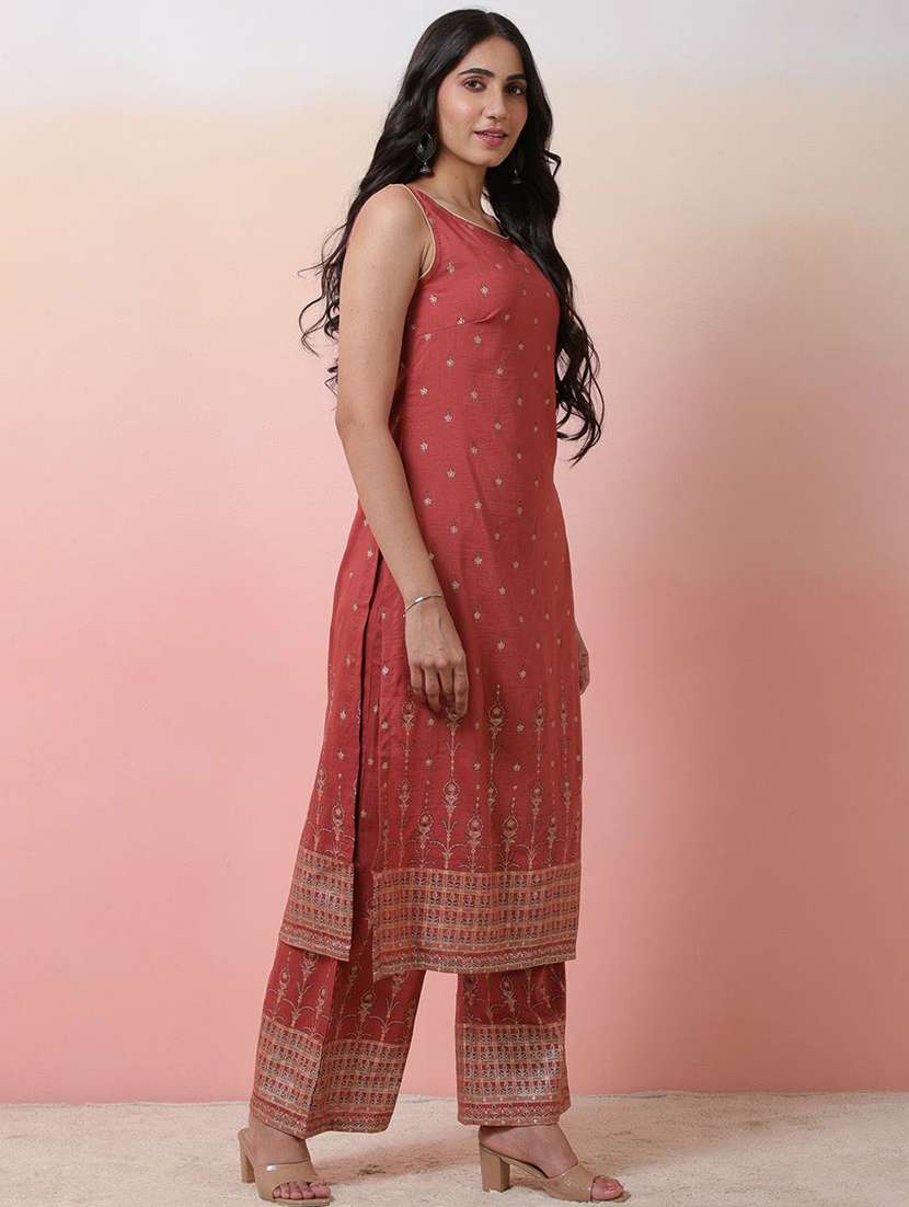 women printed sleeveless kurta pant set - 22578519 -  Standard Image - 2