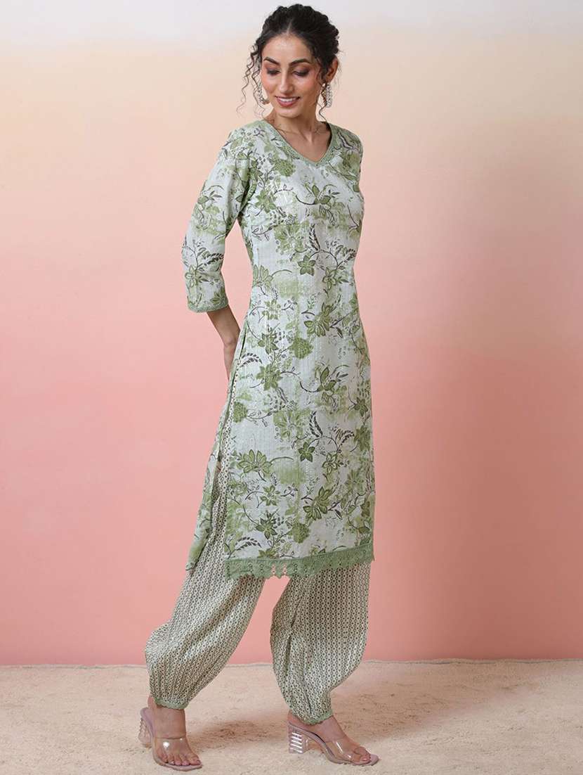 women printed three quarter sleeves kurta salwar set - 22578522 -  Standard Image - 2