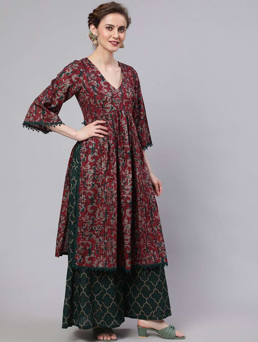 Women Printed Three Quarter Sleeves Kurta Palazzo Set With Dupatta - 22578529 -  Standard Image - 2
