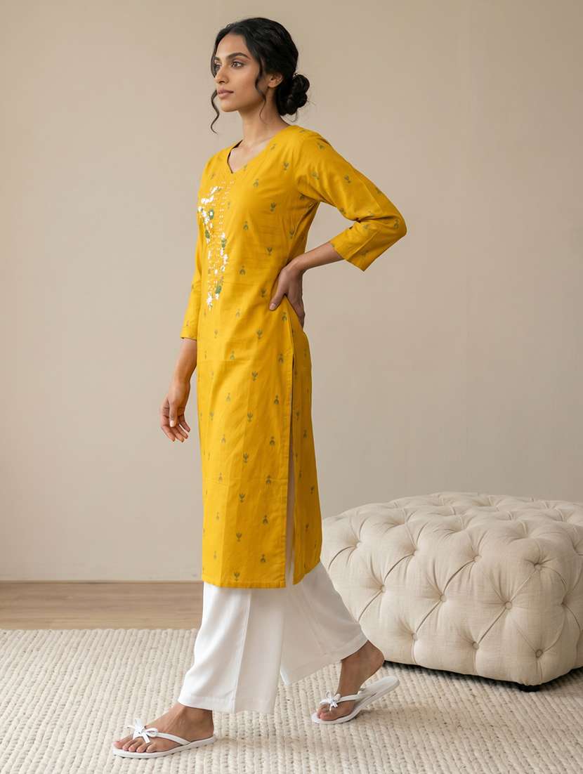Women Printed Three Quarter Sleeves Straight Kurta - 22578884 -  Standard Image - 2