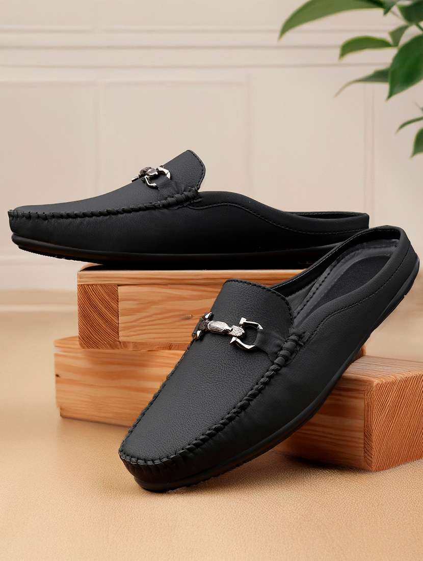 men solid slip on horsebit loafer