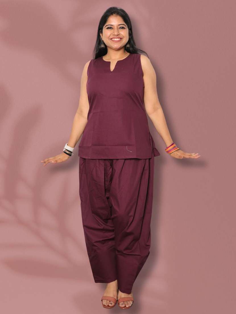 women solid sleeveless kurta and salwar co-ord set - 22579029 -  Standard Image - 2