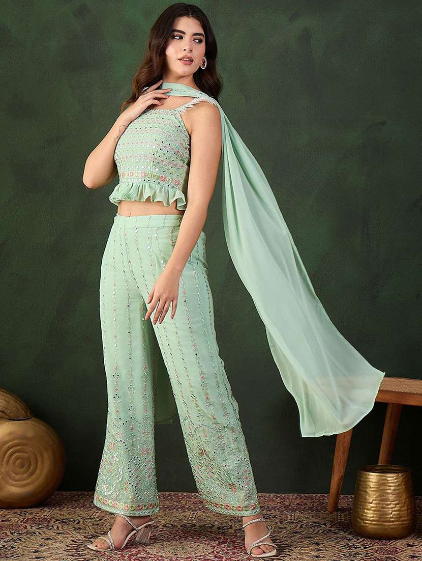 women embroidered sleeveless fusion set - 22579054 -  Standard Image - 2