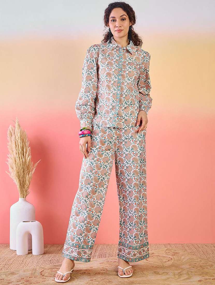Women Printed Long Sleeves Shirt And Trouser Set - 22579062 -  Standard Image - 2