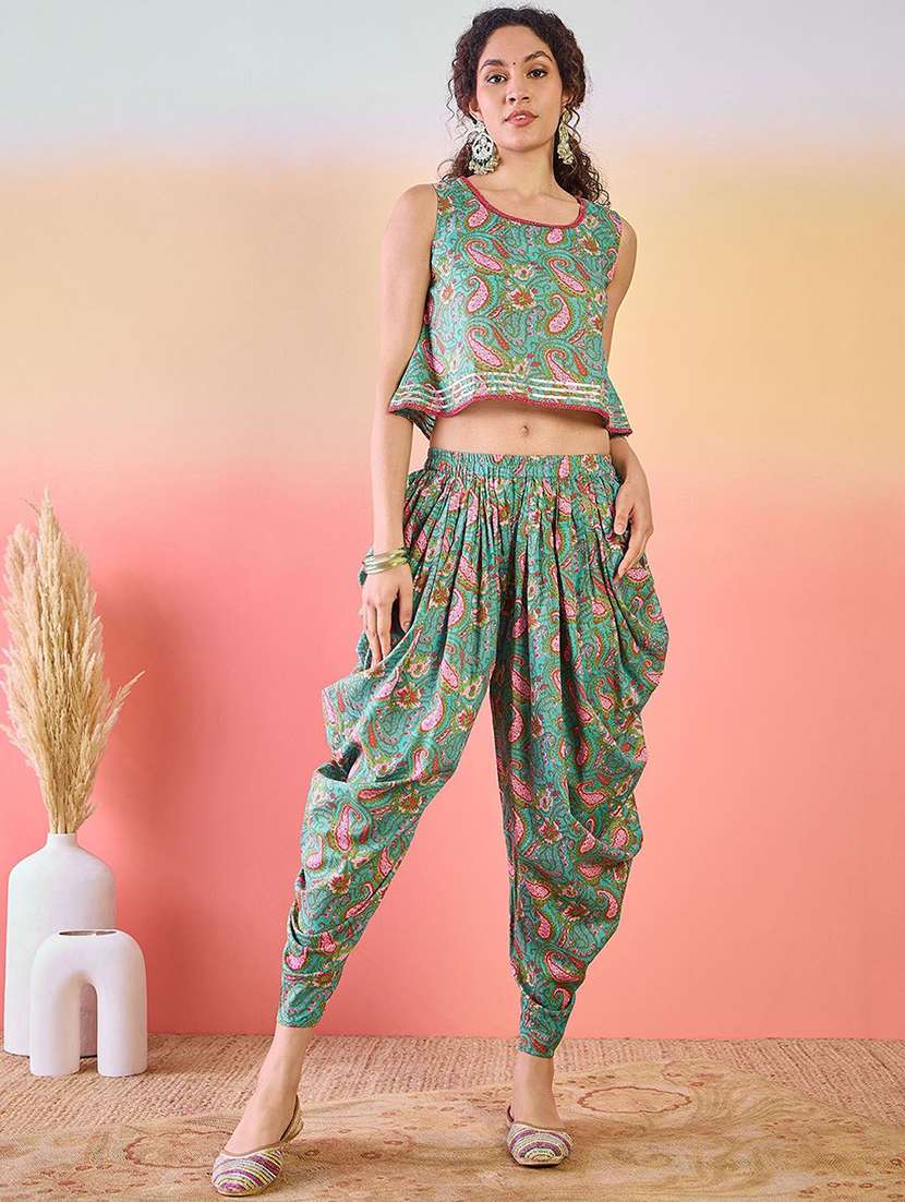 women printed sleeveless fusion set - 22579063 -  Standard Image - 2
