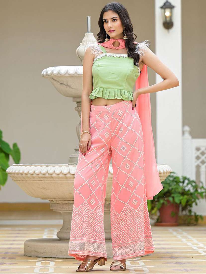 women embroidered sleeveless fusion set - 22579065 -  Standard Image - 2