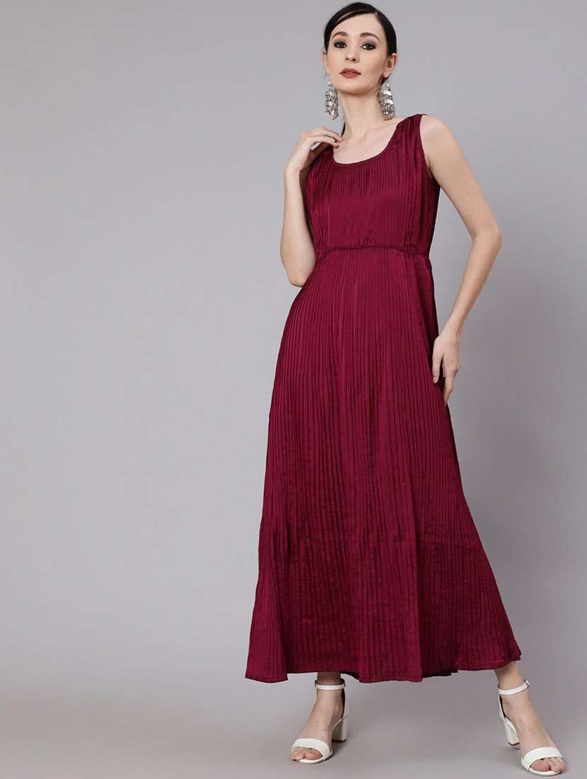 women solid sleeveless fit and flare dress - 22579099 -  Standard Image - 2