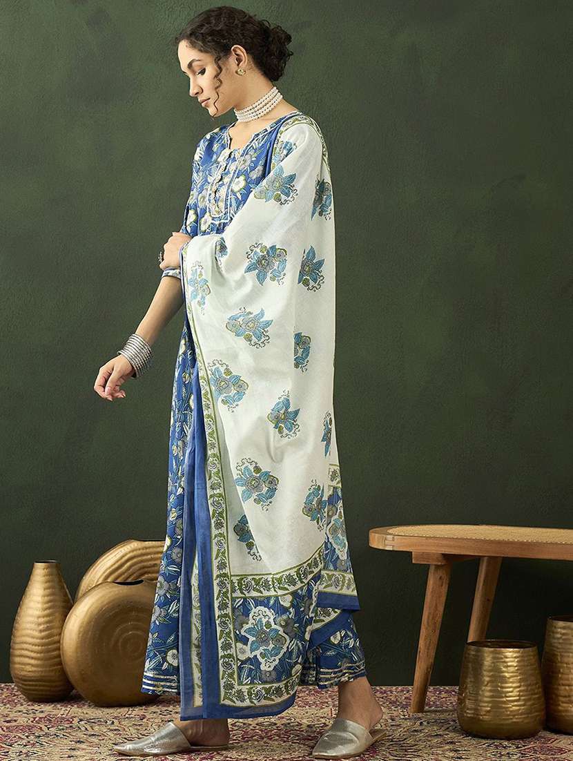 women printed three quarter sleeves kurta dupatta set - 22579114 -  Standard Image - 2