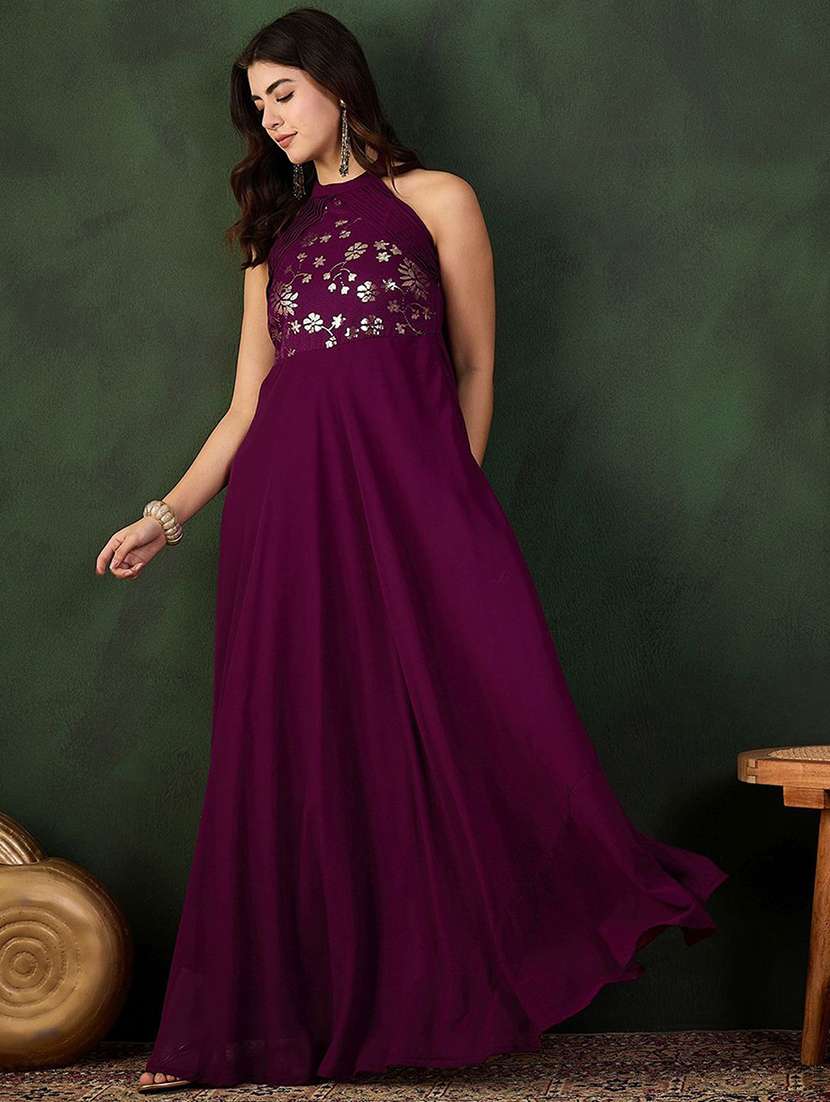 women embroidered halter neck fit and flare dress - 22579121 -  Standard Image - 2