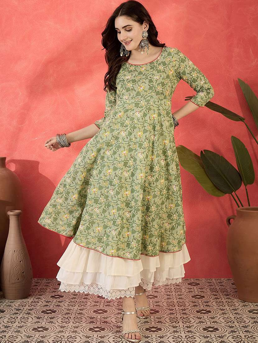 Women Printed Three Quarter Sleeves Layered Dress - 22579131 -  Standard Image - 2