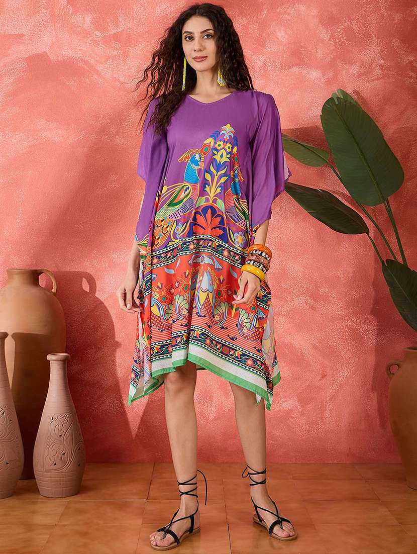 women printed v neck kaftan dress - 22579139 -  Standard Image - 2