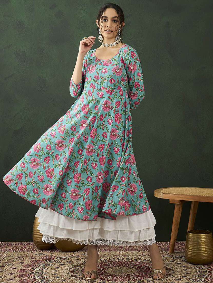 Women Printed Three Quarter Sleeves Layered Dress - 22579150 -  Standard Image - 2