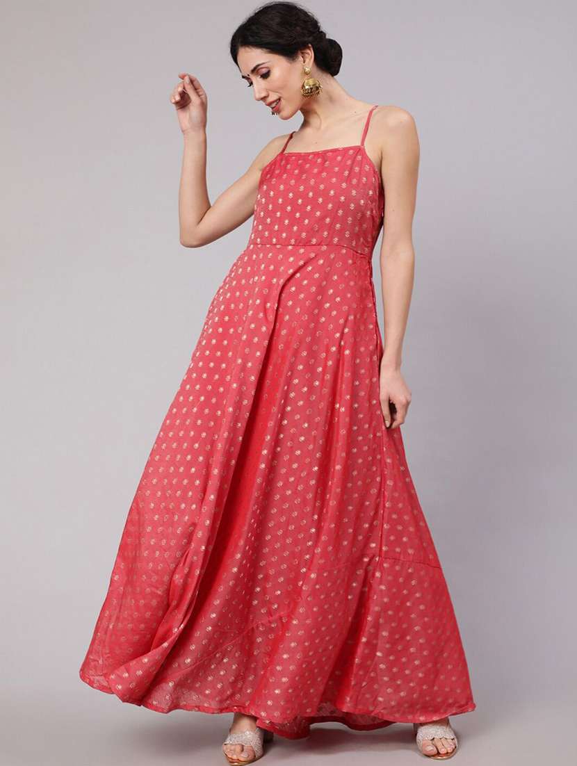 women self design shoulder strap anarkali dress - 22579169 -  Standard Image - 2