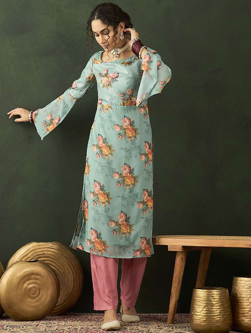 women printed long sleeves straight kurta - 22579180 -  Standard Image - 2