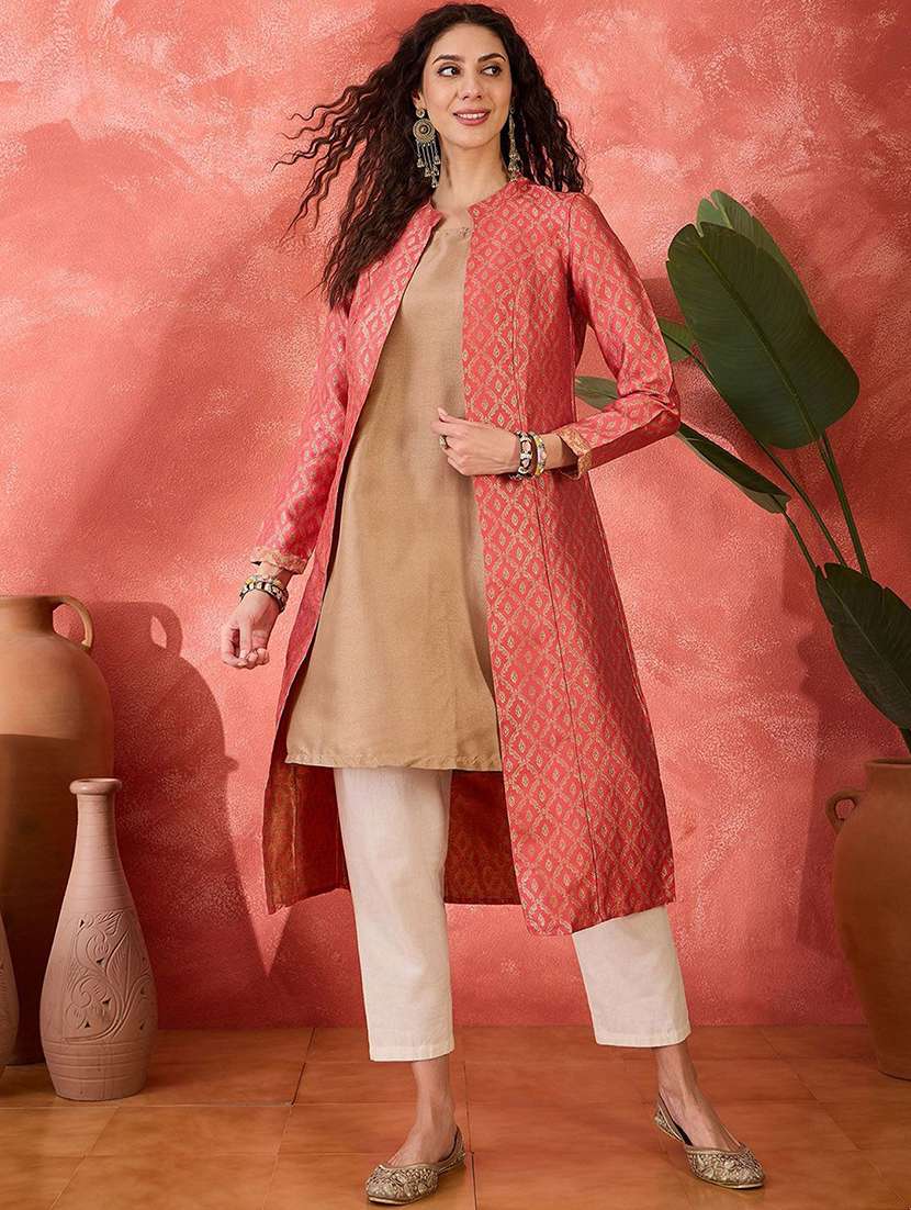 Women Self Design Long Sleeves Kurta With Jacket - 22579186 -  Standard Image - 2