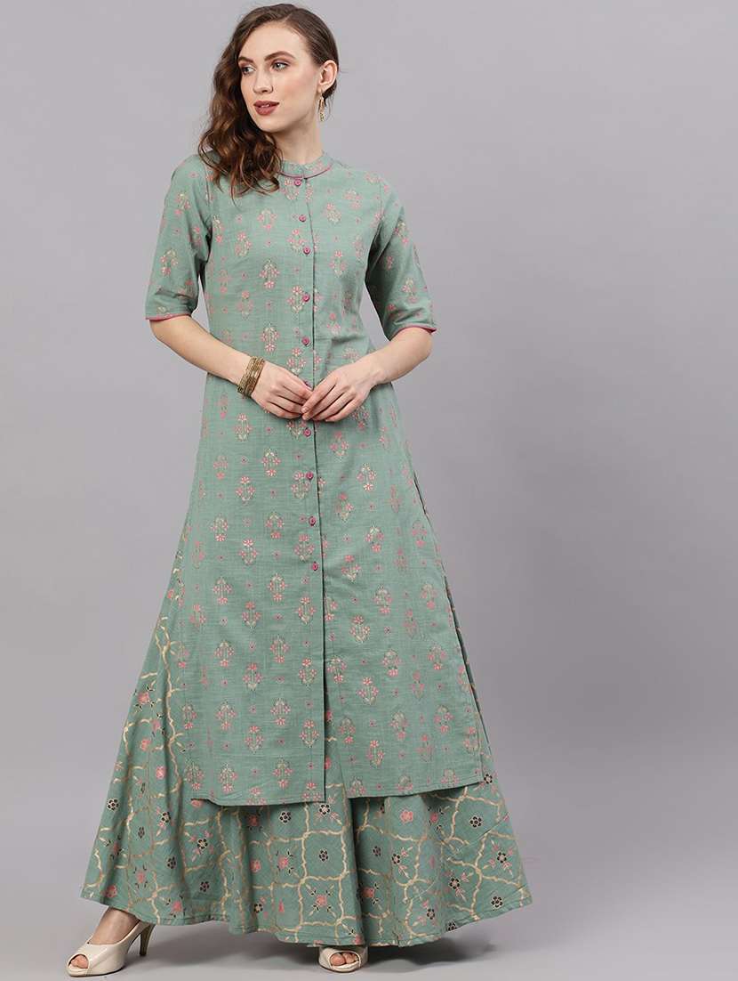 women printed short sleeves straight kurta - 22579195 -  Standard Image - 2