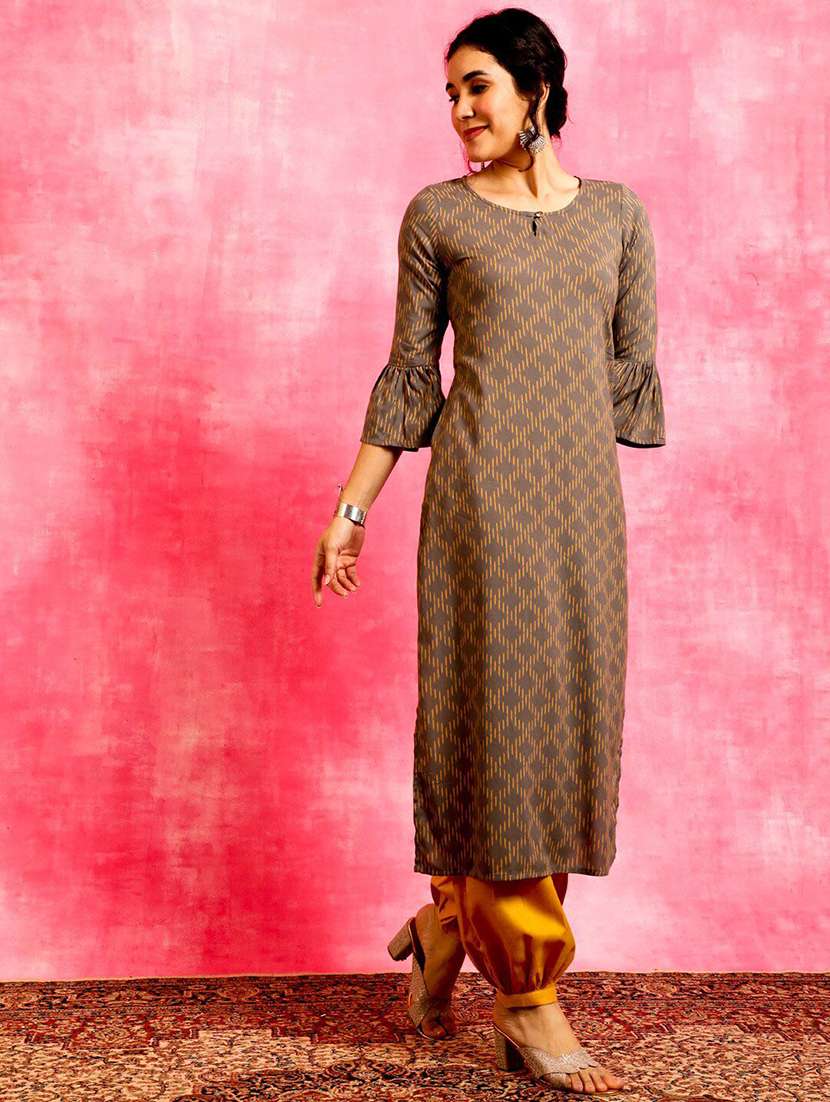 women printed bell sleeves straight kurta - 22579196 -  Standard Image - 2