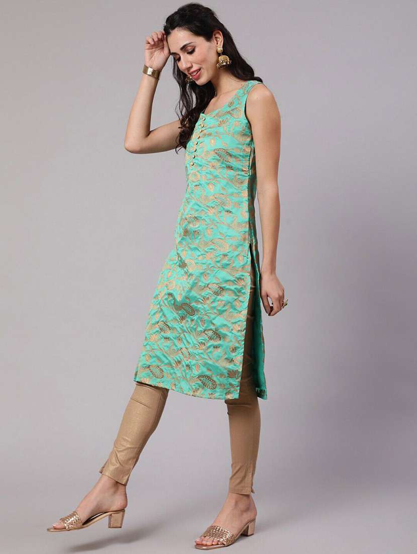 Women Self Design Sleeveless Straight Kurta - 22579197 -  Standard Image - 2