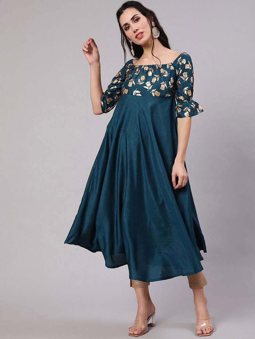 women printed short sleeves flared kurta - 22579198 -  Standard Image - 2