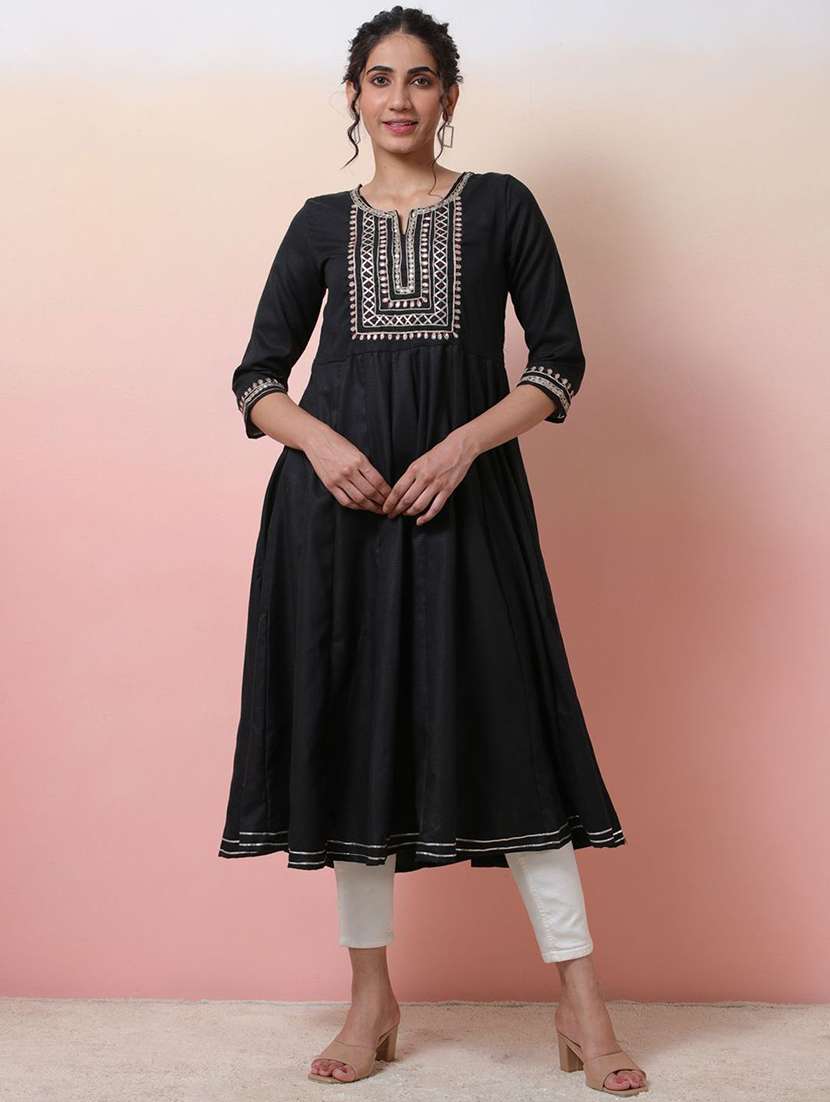 women embroidered three quarter sleeves anarkali kurta - 22579204 -  Standard Image - 2