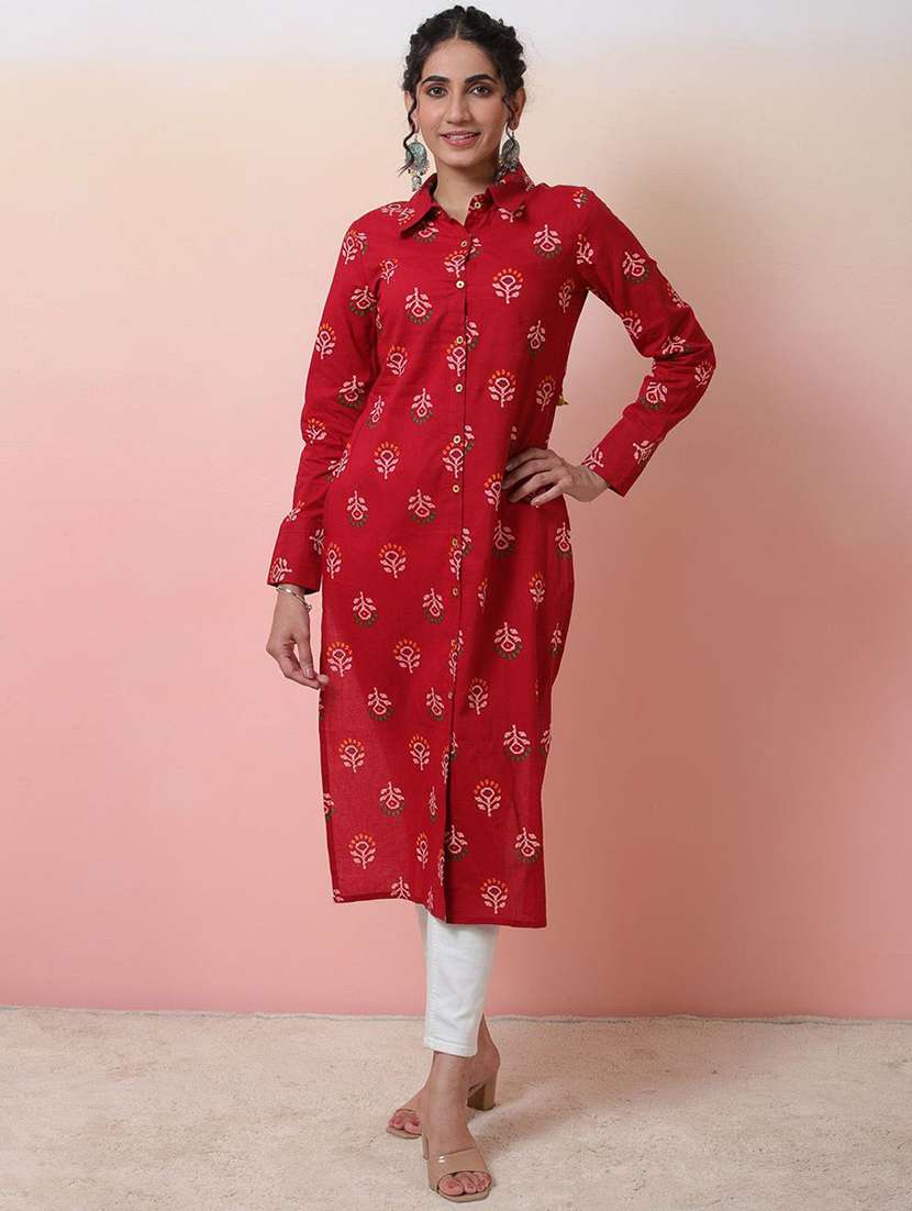 Women Printed Long Sleeves Straight Kurta - 22579205 -  Standard Image - 2