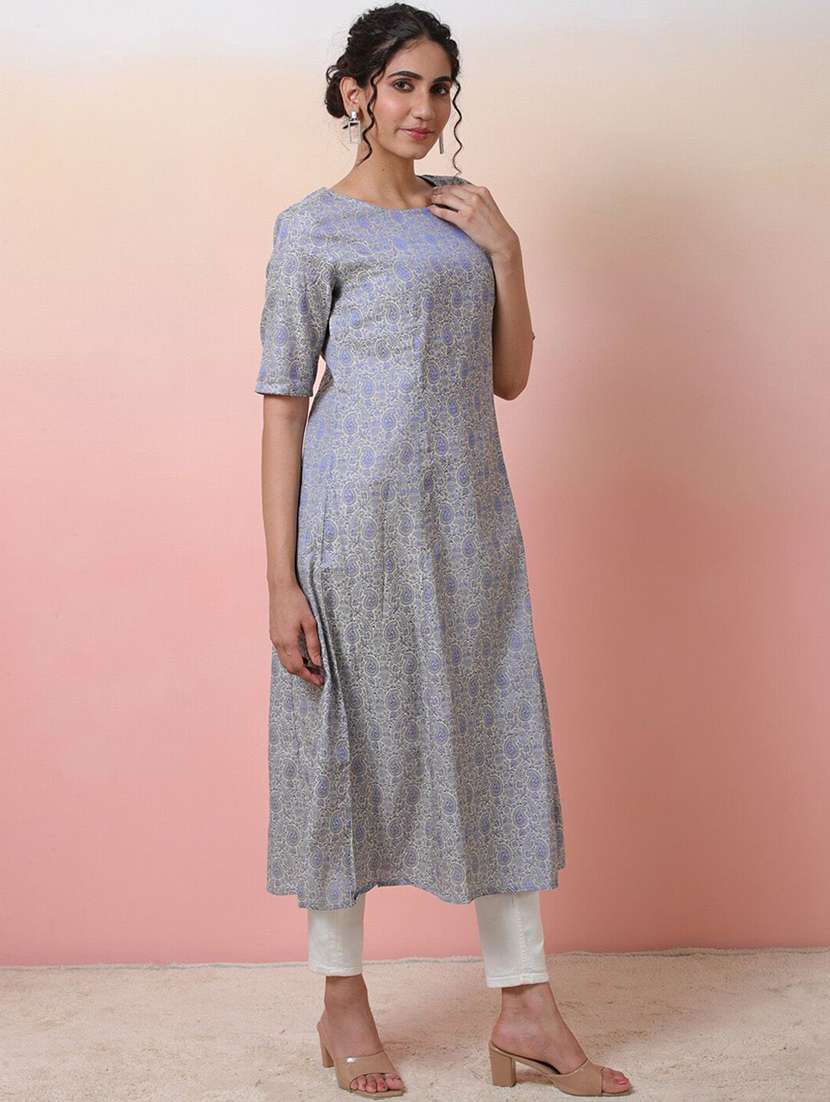 Women Paisley Three Quarter Sleeve A-line Kurta - 22579207 -  Standard Image - 2