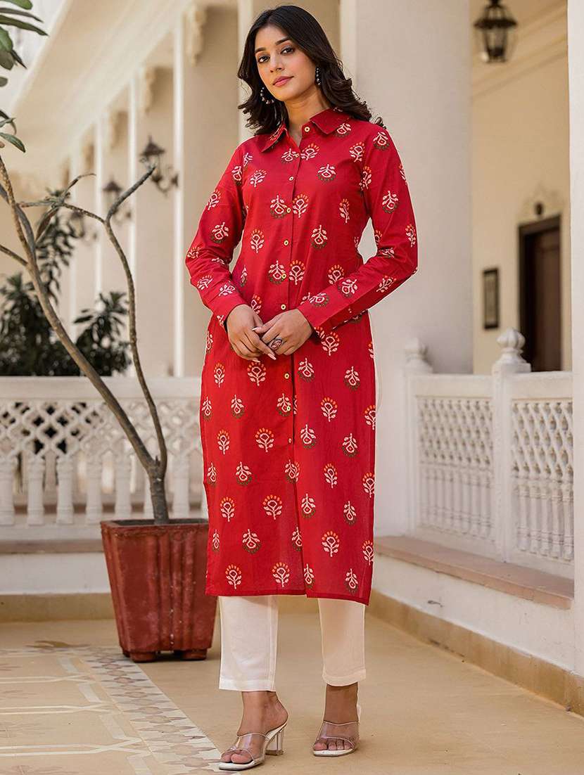women printed long sleeve high-low kurta  - 22579211 -  Standard Image - 2